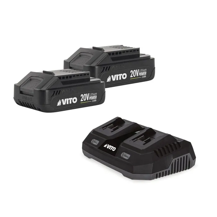 Pack 2 Batteries Lithium 20V 2Ah + Chargeur double Gamme sans fil LI VITO