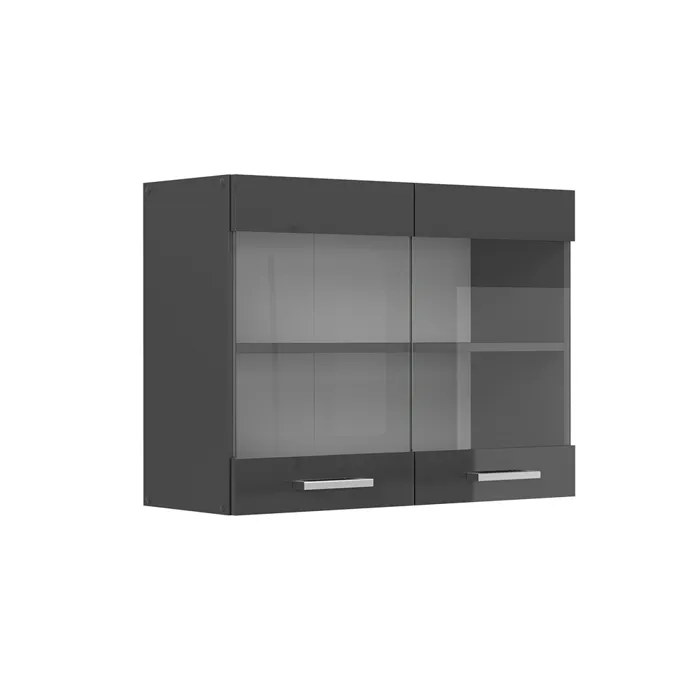 Vicco Meuble de cuisine haut vitré Anthracite Haute brillance 80cm