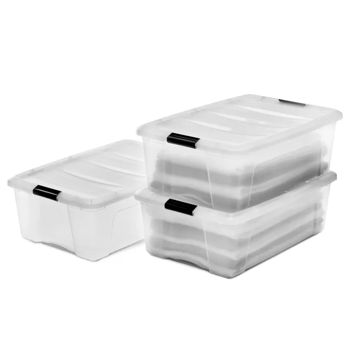 Iris Ohyama, Boites de Rangement Plastique avec Couvercle, 30L, Lot de 3, Transparent, DDNTB-30