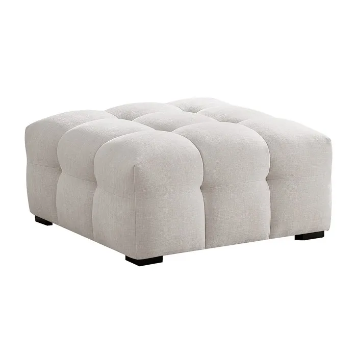 Pouf en tissu chiné beige DILOME