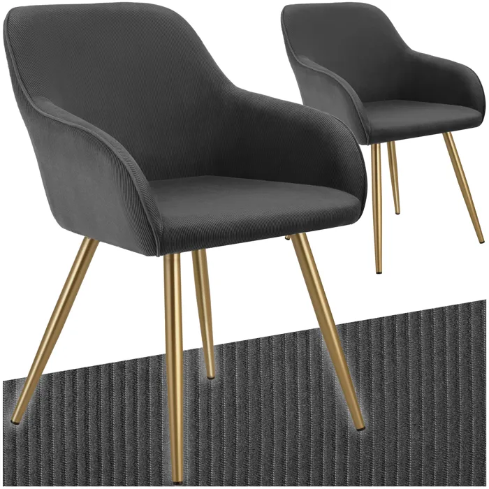 Lot De 2 Chaises En Velours Côtelé Forme Ergonomique Anthracite/or