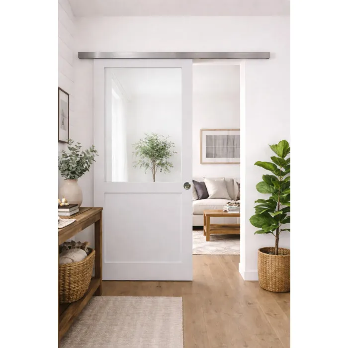 Porte Coulissante Atelier Blanc H204 X L93 Cm Sans Meneau, Rail Alu, Coquilles Gd Menuiseries