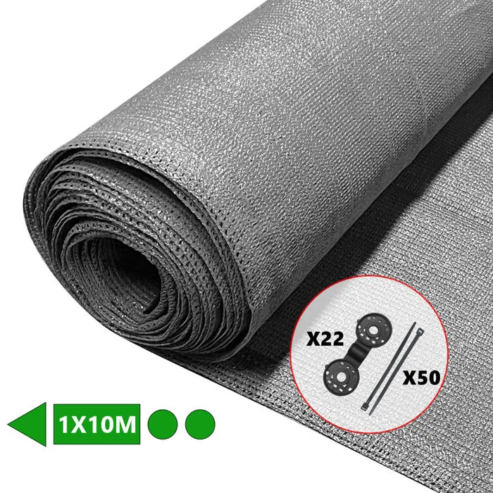 Brise vue occultant en HDPE 150g/m² 1x10m avec attaches de fixation gris VOUNOT