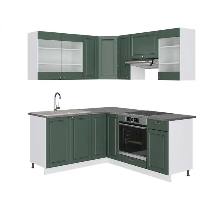Vicco Cuisine en angle Vert Or Campagne/Blanc 190 x 160 cm, PT Anthracite