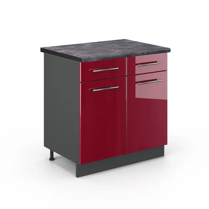 Vicco Meuble cuisine Rouge bordeaux Haute brillance/Anthracite 80cm plan de travail Anthracite