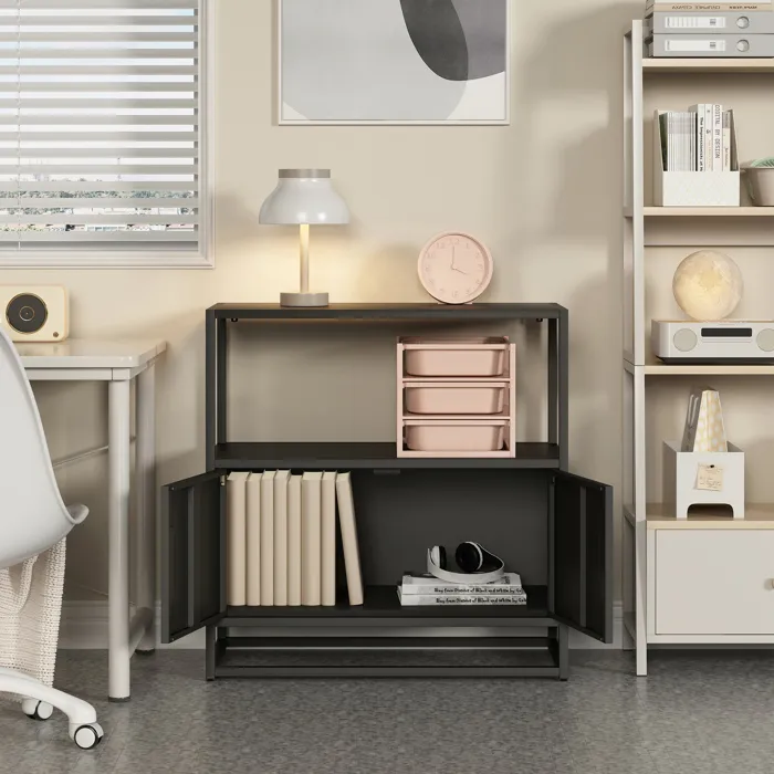 Armoire de bureau Hailuoto acier 82 x 80 x 40 cm noir en.casa