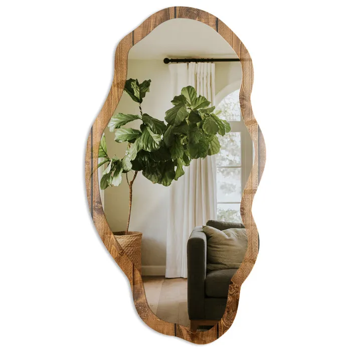 Miroir Mural Décoratif De Forme Irrégulière Marron Pour La Salle De Bain 52x97 Cm