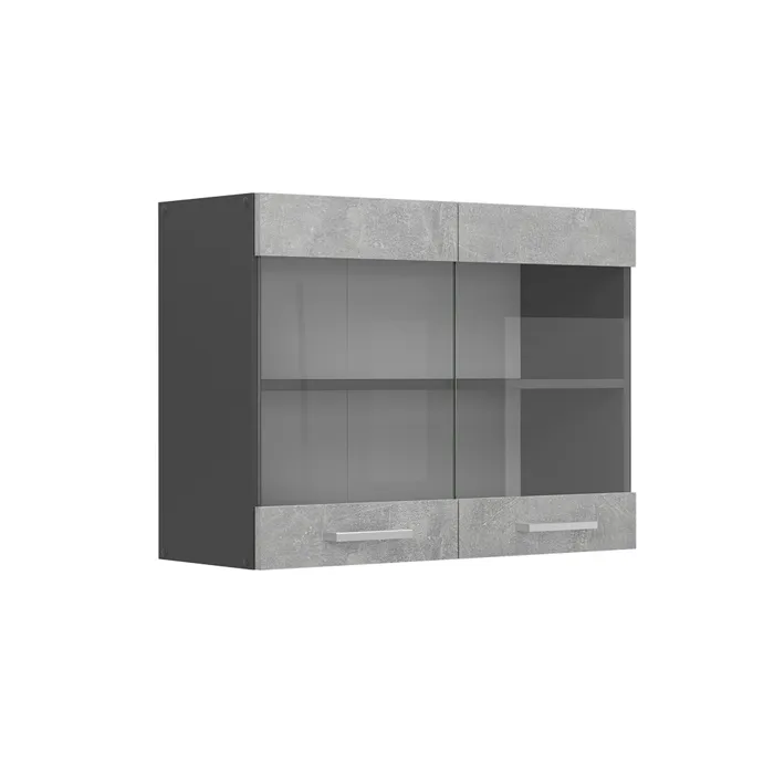 Vicco Meuble de cuisine haut vitré Béton 80cm
