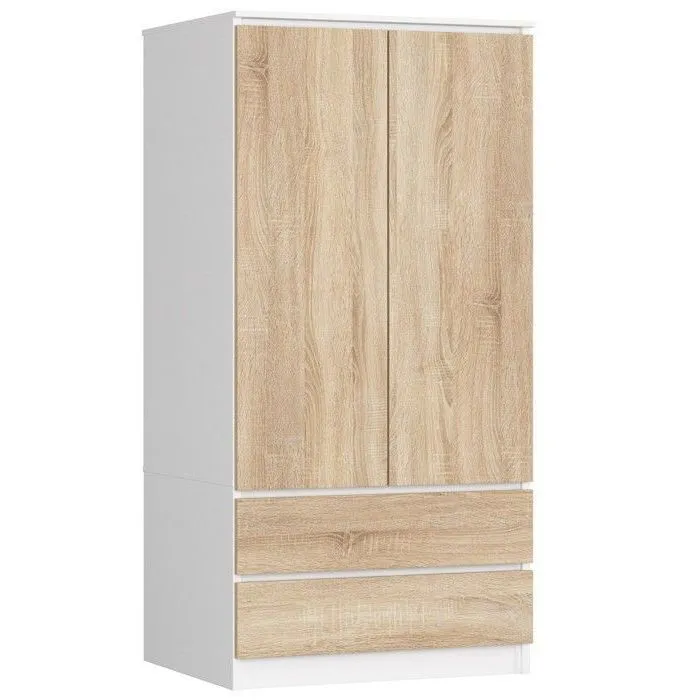 Armoire Akord S60 Blanche 60 Cm 2 Portes 2 Tiroirs Façade Chêne Sonoma 1 Étagère 60x51x180 Cm