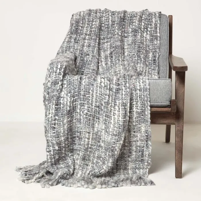 Plaid Ophelia Gris 125x150cm Couverture Douce À Franges Homescapes