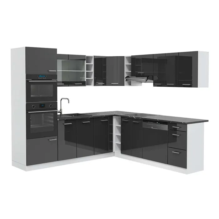 Vicco Cuisine en angle Anthracite Haute brillance/Blanc 247 x 237 cm, PT Anthracite