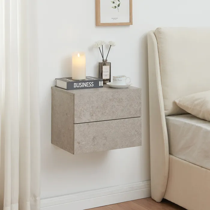 Table de chevet murale Ampfing avec 2 tiroirs 40 x 29 x 30 cm effet béton clair en.casa