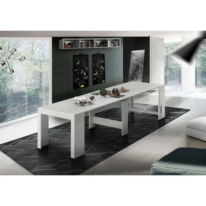 Console Extensible,effet Bois,blanc Antique,300x90h77 Cm