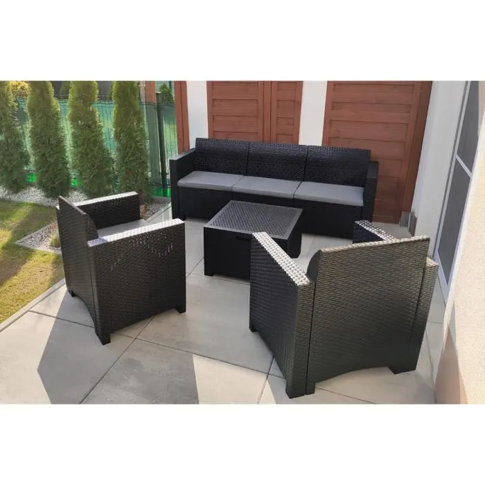 Ensembles canapés, fauteuils et tables de jardin DMORA polypropylene gris 5 personnes