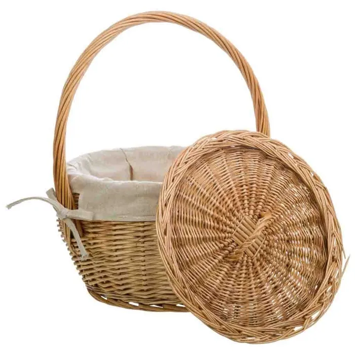 Panier En Osier Marron Doublé 32x32x20/28h
