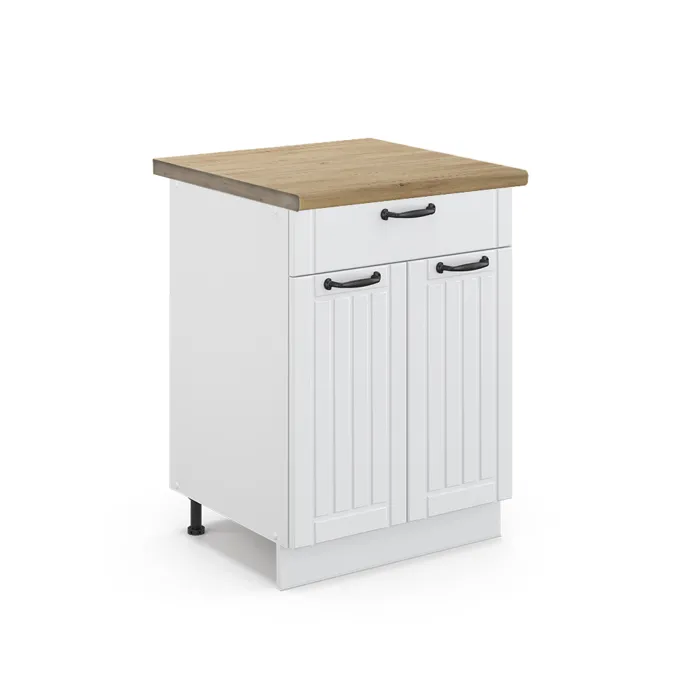 Vicco Meuble cuisine Blanc campagne/Blanc 60cm avec tiroir plan de travail Chêne doré