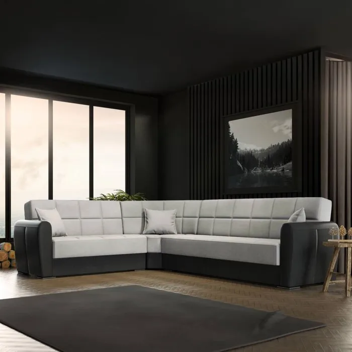 Canapé,effet Bois,gris Noir,305x238h91 Cm