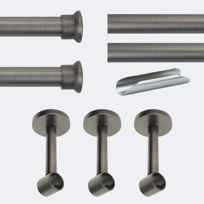 Kit de tringle à rideaux Carbone 300cm Diam.20mm Embout Chapeau - Fixation Mur - Boulet