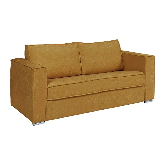 Canapé 4 places convertible express en tissu chenille jaune moutarde - Couchage 160 cm - Matelas 22 cm avec mémoire de forme