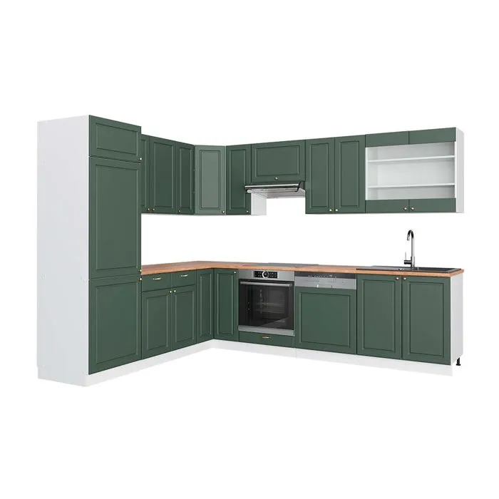 Vicco Cuisine en angle Vert Or Campagne/Blanc 287 x 227 cm, PT Chêne