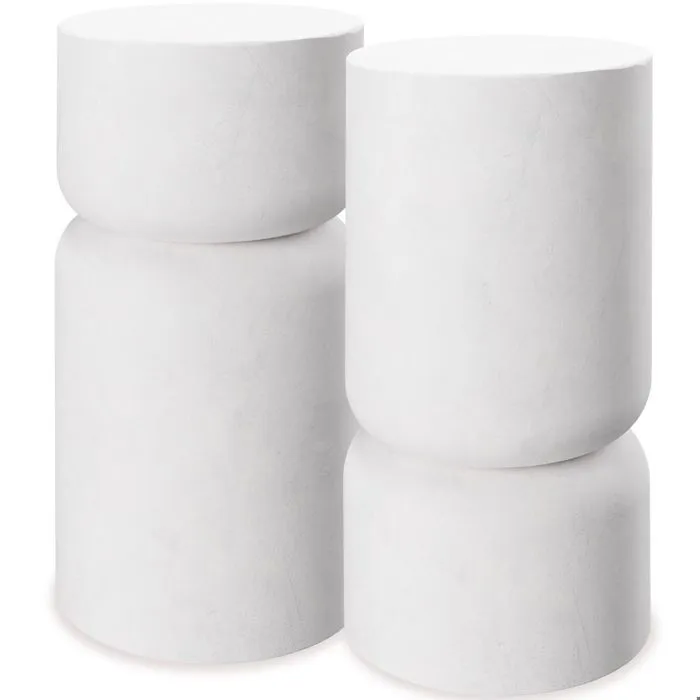 Lot de 2 tables d'appoint robuste design arrondi aspect pierre blanc