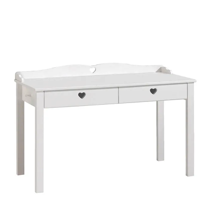 MILADY - Bureau 2 Tiroirs Blanc Poignées Coeurs Ajourées