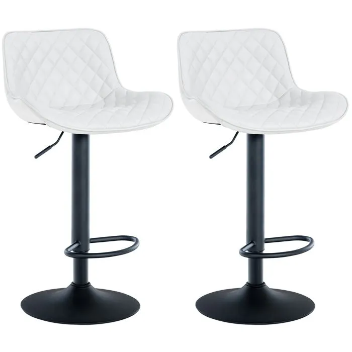 Lot De 2 Tabourets De Bar Réglable Et Pivotant Assise En Synthétique Blanc Pieds Tdb10603