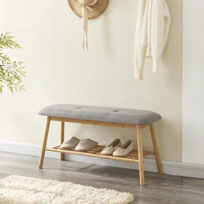 Banc à chaussures Römnitz bambou 45 x 90 x 30 cm naturel gris en.casa