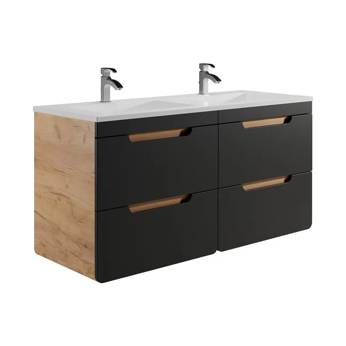 Meuble de salle de bain suspendu avec vasque à encastrer - Coloris naturel et anthracite - 120 cm - ARUBA