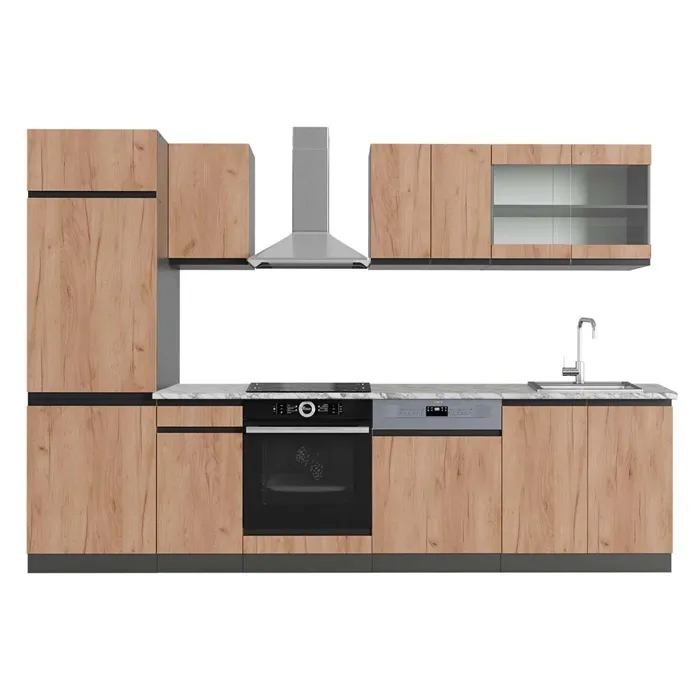 Vicco Cuisine Chêne doré/anthracite 300cm, PT Marbre