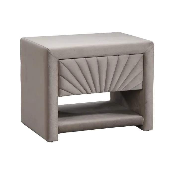 Table de chevet - 1 tiroir et 1 niche - Velours - Beige - ULAMI