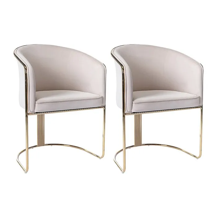 Lot de 2 chaises avec accoudoirs en velours et métal - Crème et doré - JOSETHE