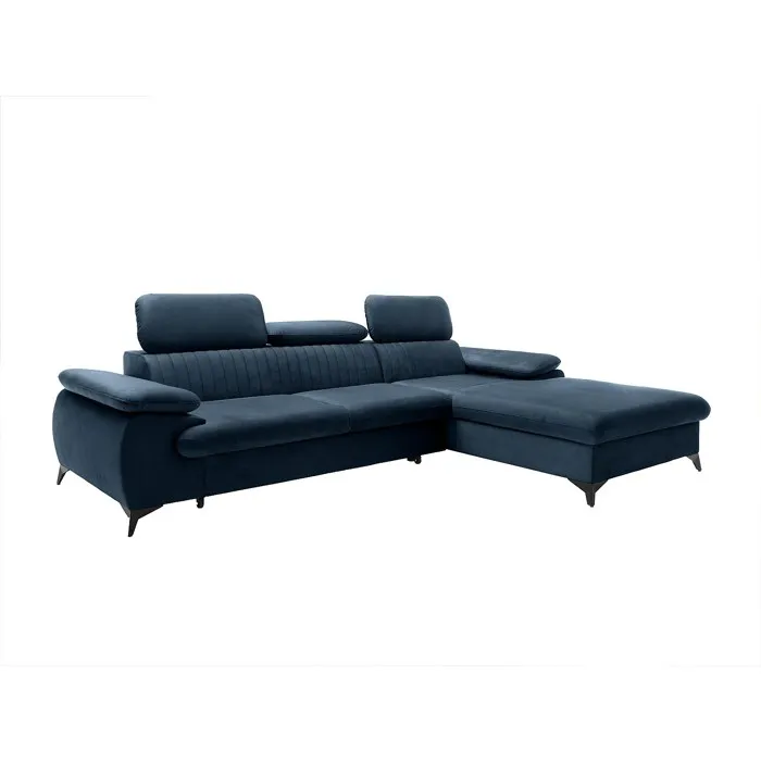Canapé d'angle droit convertible en velours bleu nuit SAMARA