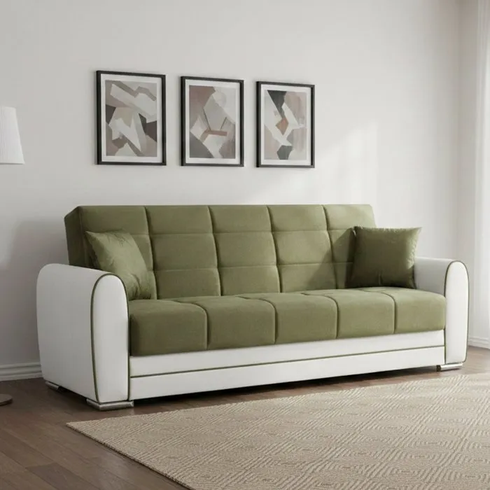 Canapé,effet Bois,blanc Gris,220x84h91 Cm