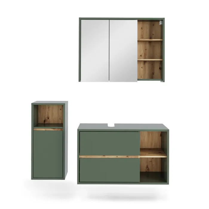 Vicco Ensemble de meubles de salle de bains Vert/Chêne Artisan 3 pièces