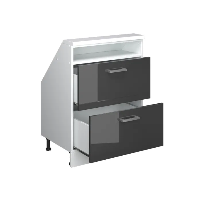 Vicco Meuble de rangement sous pente Anthracite brillant/blanc avec 2 tiroirs