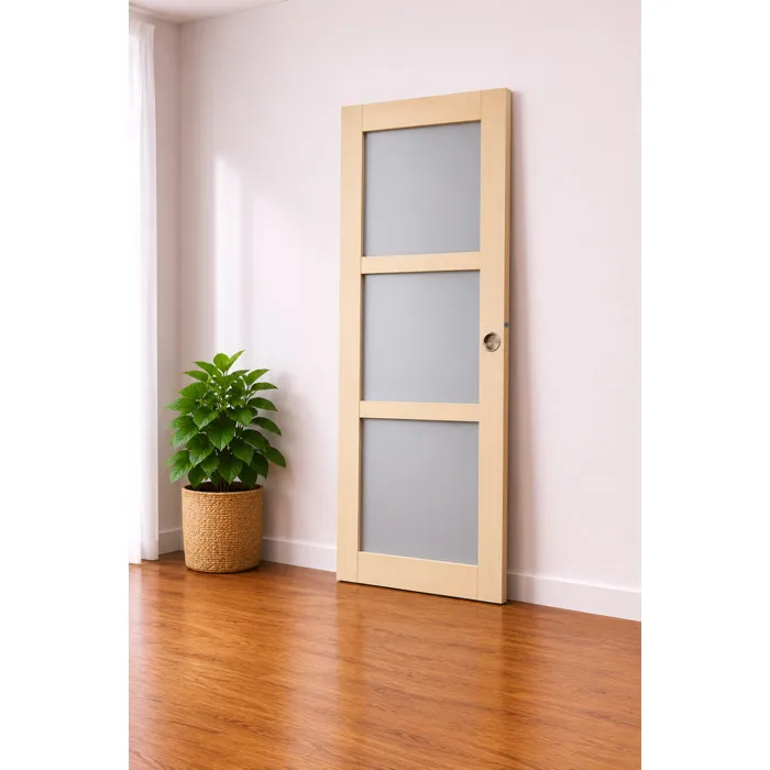 Porte Coulissante Ayous 3 Panneaux Gris Clair H204 X L83 Cm, Coquilles, Tire Doigt Gd Menuiseries