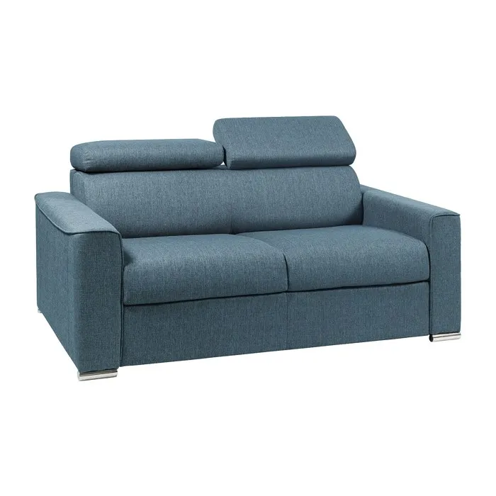 Canapé 2 places convertible express en tissu bleu - couchage 120 cm - Matelas 14 cm avec mémoire de forme VIZIR