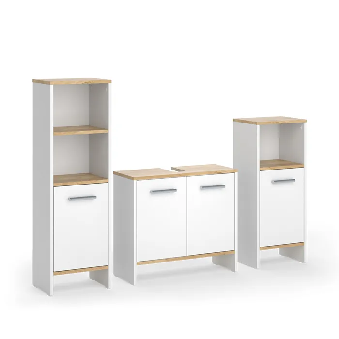 Vicco Ensemble de meubles de salle de bains Blanc/Chêne doré 3 pièces
