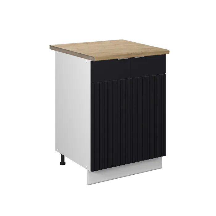 Vicco Meuble bas de cuisine Noir rayé 60cm, PT Chêne
