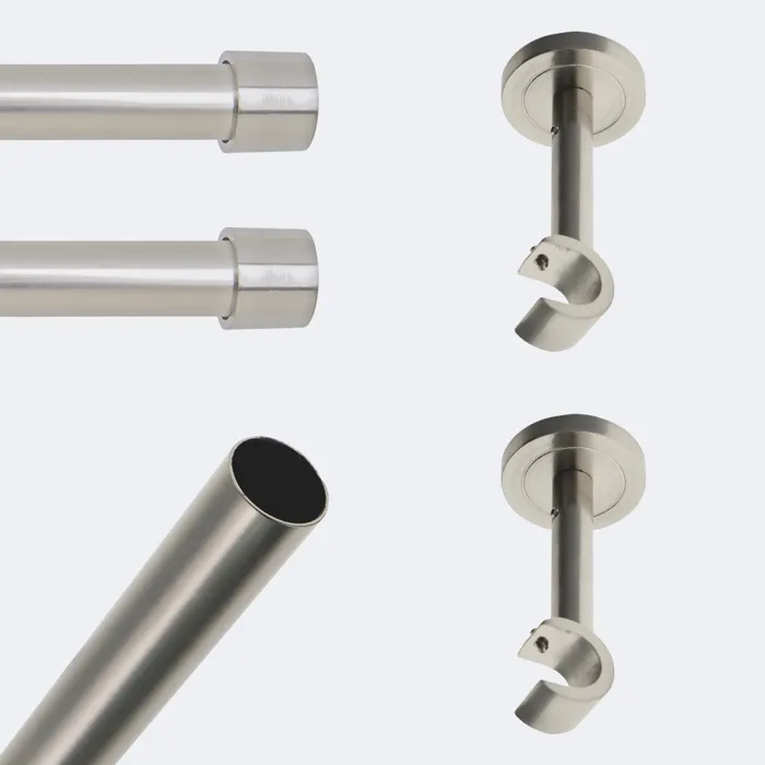Kit de tringle à rideaux Nickel Mat 150cm Diam.20mm Embout Capuchon - Fixation Mur - Boulet