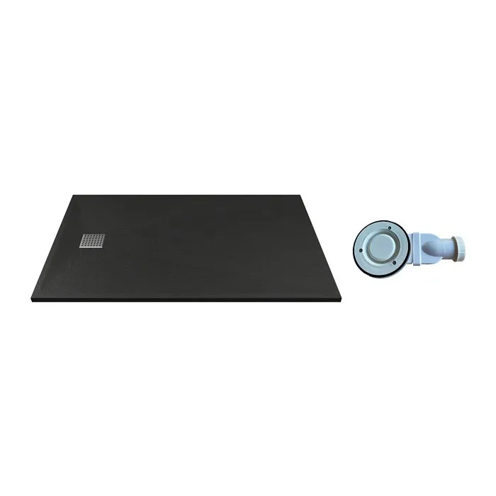 Receveur de douche extra plat à poser ou à encastrer recoupable en résine SMC avec siphon - Noir - 120 x 90 cm - MIRNOSA