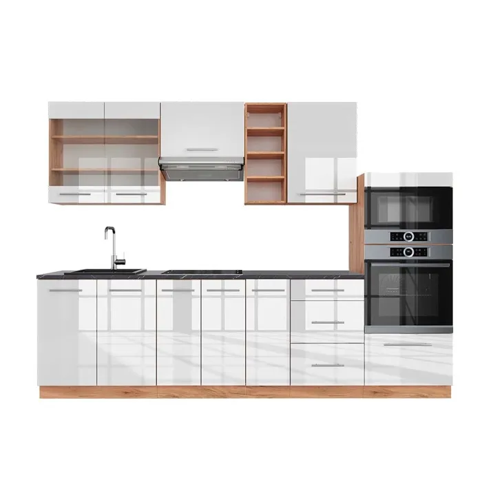 Vicco Cuisine Blanc brillant/Chêne doré 280cm, PT Anthracite