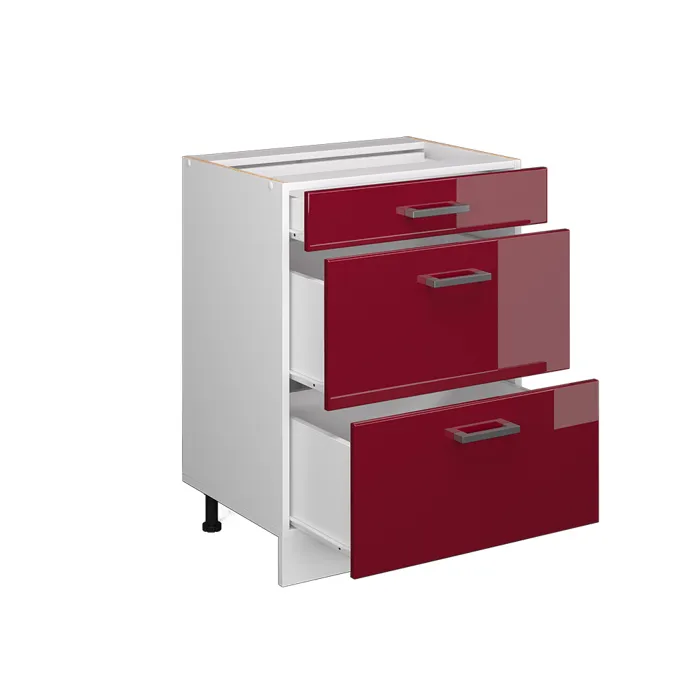 Vicco Meuble bas universel Rouge bordeaux Haute brillance 60cm avec tiroirs, sans PT