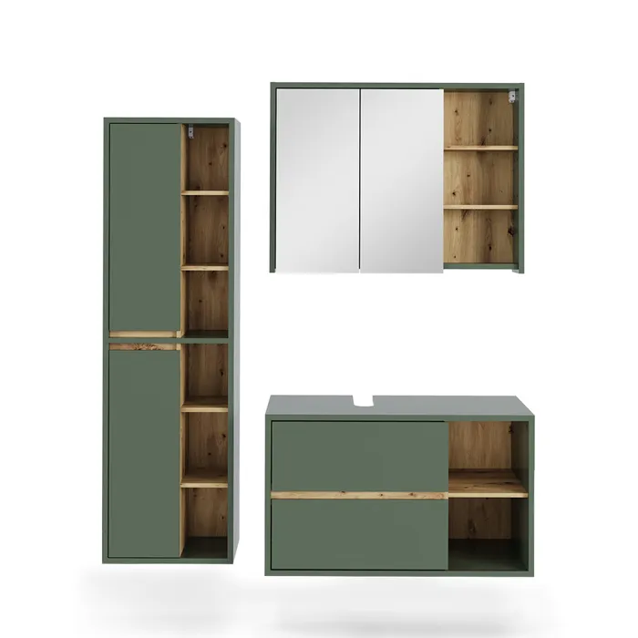 Vicco Ensemble de meubles de salle de bains Vert/Chêne Artisan 3 pièces