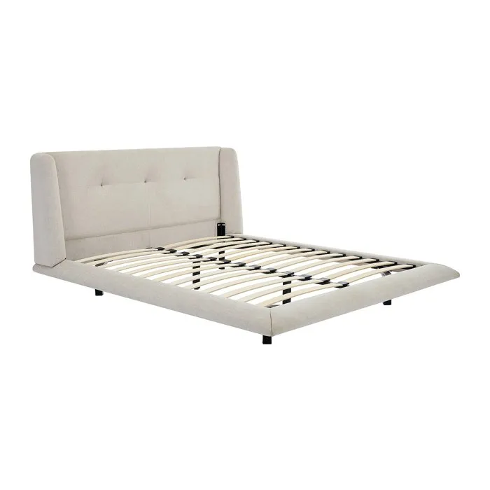 Lit 140 x 190 cm avec tête de lit capitonnée - Tissu - Beige - PENAVI