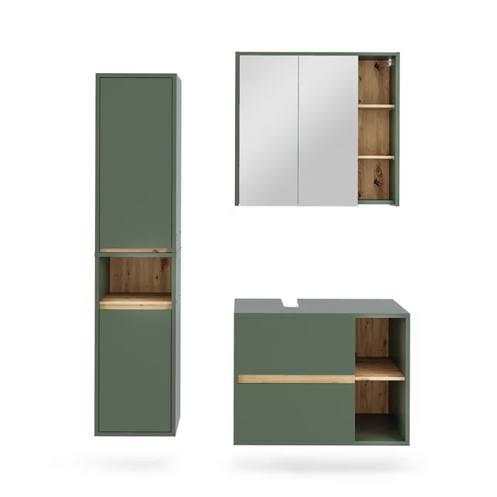 Vicco Ensemble de meubles de salle de bain Vert/Chêne Artisan 3 pièces