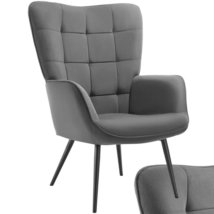 Fauteuil Rembourré Ergonomique Avec Revêtement Velours Gris/noir