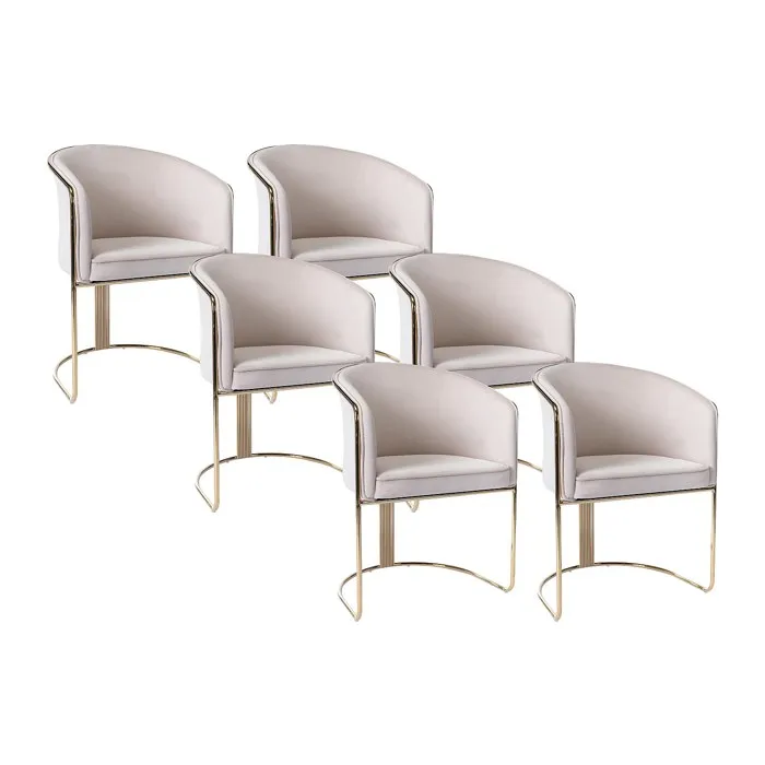 Lot de 6 chaises avec accoudoirs en velours et métal - Crème et doré - JOSETHE