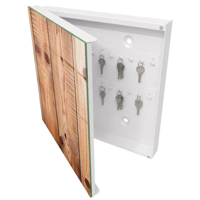 Armoire À Clés - (30 Cm X 30 Cm) - Boîte À Clés Murale - Coffret De Rangement Pour Clés - Couleur Blanche - Ouverture Vers La Gauche - Pour Maison Et Bureau - Anneaux En Bois